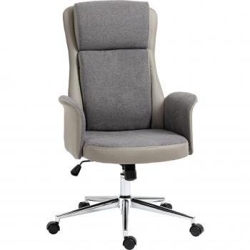 Vinsetto Silla de Oficina Ergonómica Giratoria con Altura Ajustable, Respaldo Alto, Tapizado en Lino y Cuero Sintético, para Salón Dormitorio Estudio, Carga Má