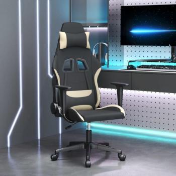 Silla gaming de masaje de tela negro y crema