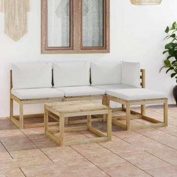 Conjunto de muebles de jardín 5 piezas con cojines crema y estructura de bambú