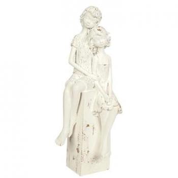Figura Decorativa Pareja de Niños en Resina Blanca 15 x 39 x 12 cm