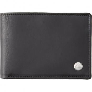 Cartera Quiksilver Mac Negra de Piel con Logo Circular y Chapa