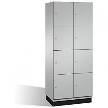 Armario de Compartimentos Bajo Llave Cambio C+P, 2 Departamentos, Aluminio Blanco, Puertas de Acero, 800 mm de Ancho, 8 Compartimentos