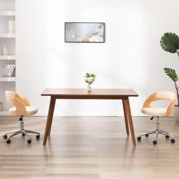 Silla de Oficina Giratoria Crema en Madera Curvada y Piel Sintética