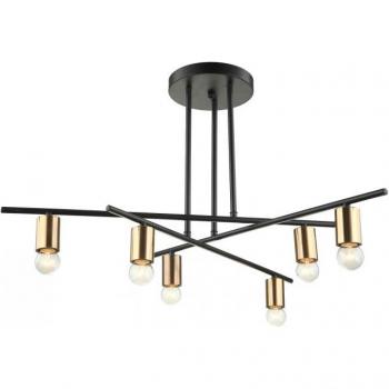 Lámpara colgante industrial y retro Normani en negro y marrón, tipo de producto: Lámpara de techo empotrada en bronce, negro, con 6 luces E27