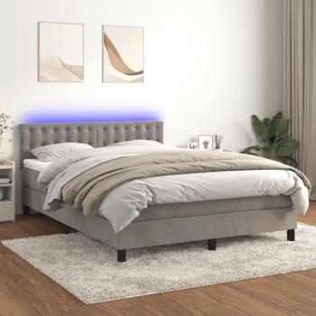 Colchón box spring de muelles y terciopelo LED gris claro 140x200 cm