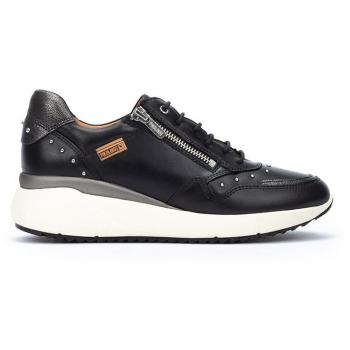 Pikolinos Zapatillas Deportivas de Piel para Mujer con Cordones y Cremallera Lateral en Color Negro SELLA W6Z
