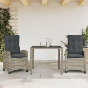 3 Piece Grey Poly Rattan Garden Dining Set with Cushions