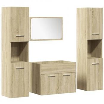 Juego de muebles de baño 4 piezas contrachapada roble Sonoma
