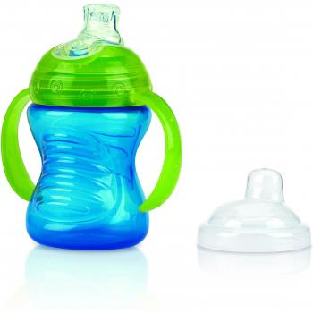 Nuby ID10052BLUE - Taza con asas, con boquilla de silicona y tapa protectora, 295 ml, color azul