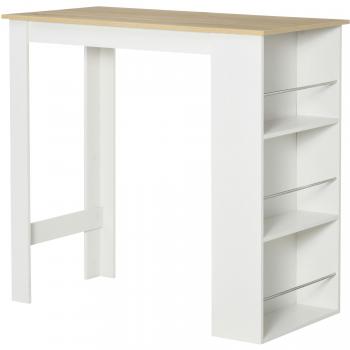 Mesa de Bar con 3 Estantes Laterales y Estructura de Madera 112x57x106cm Blanco