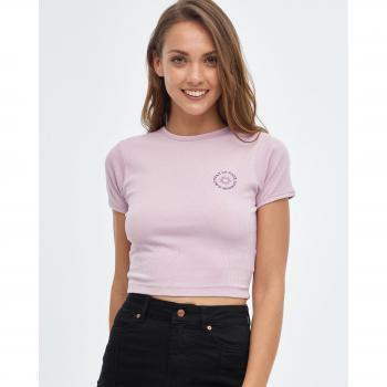 Camiseta crop de manga corta y cuello redondo con estampado gráfico en el pecho INSIDE y lisa de manga corta