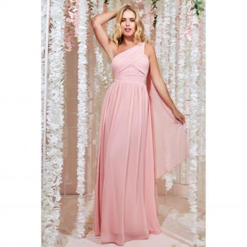 Goddiva One Shoulder Pleated Chiffon Scarf Maxi - Blush