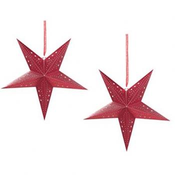Conjunto de 2 Estrellas LED de Papel Rojo 45 cm con Purpurina para Decoración Navideña