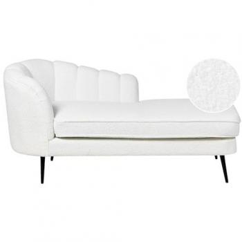 Chaise Lounge Boucle Izquierda Tapicería Crema Blanca con Patas de Metal Negras Allier