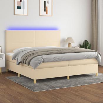 Cama box spring con colchón de muelles y luces LED blanca 200x200 cm Tela Crema