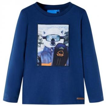 Camiseta Infantil Manga Larga Estampado Oso Color Azul Vaquero 128