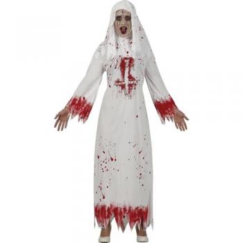 Disfraz de Monja Sanguinaria para Mujer - Halloween, Color Blanco y Rojo
