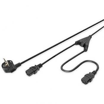 Cable de Alimentación en Y IEC, 1x Schuko Angulada - 2x IEC C13, 1.70 m Negro