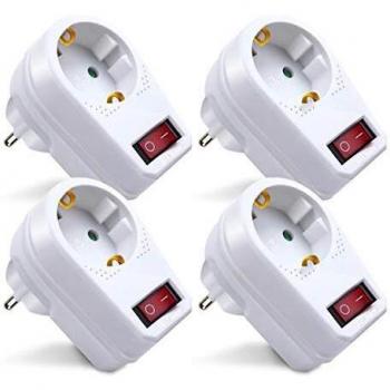 Extrastar Adaptador Enchufe con interruptor, 4 paquetes