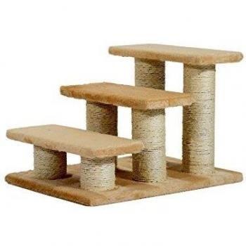 Escalera para Mascotas de 3 Peldaños, Plüsch Crema, 45 x 35 x 34 cm, Ideal para Gatos y Perros con Arthritis