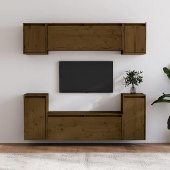 Soporte de TV 6 piezas de madera maciza de pino ámbar