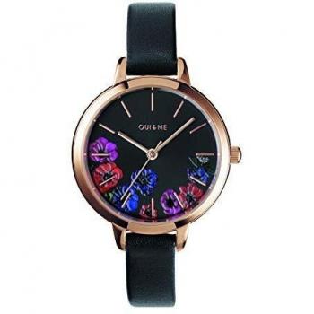 Oui & Me Fleurette Women's Watch - 39mm, Waterproof 5 ATM, Mineral Crystal, Black Leather Strap