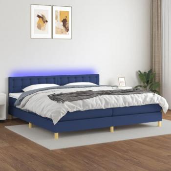 Cama box spring con colchón y LED tela azul 200x200 cm