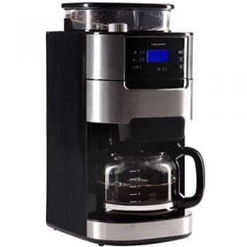 Ultratec Cafetera automática con molinillo y función de temporizador, cafetera automática, cafetera, incl. jarra de cristal y filtro permanente, acero inoxidable/negro