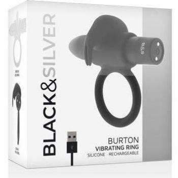 Black&Silver Burton Anillo Recargable 10 Modos de Vibración Negro