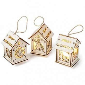 Mopec Casita con led para Colgar 6x5x4cm, Pack de 3, Dorado, Talla única