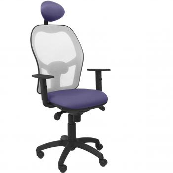 Silla de Oficina Jorquera en Malla Gris y Asiento Bali Azul Claro con Cabecero Fijo - Piqueras y Crespo