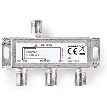 NEDIS Splitter satélite Distribuidor de Satélite F | Atenuación Máx. de 10 dB | 5-2400 MHz | 2 Salidas Plata