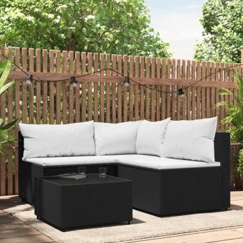 4-Piece Black Poly Rattan Garden Lounge Set with Cushions