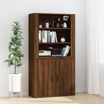 Aparador alto de madera contrachapada marrón roble, mueble de almacenaje de salón con armarios y puertas, cajón de madera, buffet moderno para salón, armario auxiliar y armario de almacenamiento