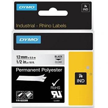 DYMO Cinta de Poliéster Permanente Industrial en Negro sobre Fondo Transparente