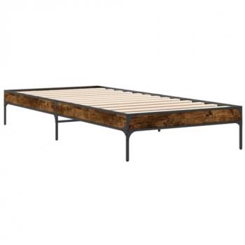 Estructura de cama de madera ingeniería y metal roble ahumado 90x200 cm