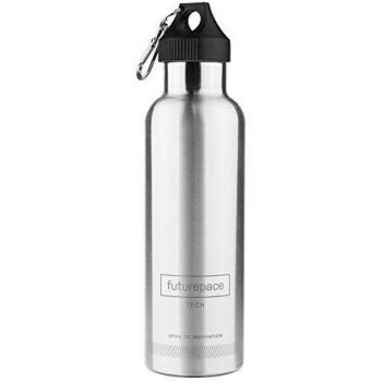 Futurepace Tech mejor acero inoxidable de pared doble con aislamiento al vacío de la botella de agua - Carbón - 750 ml / 25 oz - Perfecto para el senderismo, camping, playa, yoga, Viajes, - Caja de regalo incluida