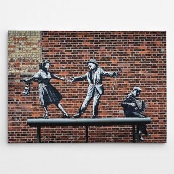Impresión sobre Lienzo Banksy Parada de Autobús, Poliéster, Madera, Rojo, Gris y Negro, 100x3x70 cm