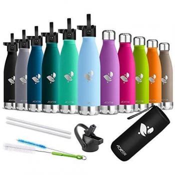 AORIN de Doble Pared con Aislamiento de Botella de Agua de Acero Inoxidable Proceso de Recubrimiento en Polvo, no es fácil de desprenderse, Resistencia al Rayado, fácil de Limpiar