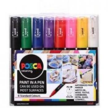 Sada de rotuladores Posca PC-1M de 8 colores, punta fina 0,7-1 mm, acrílicos