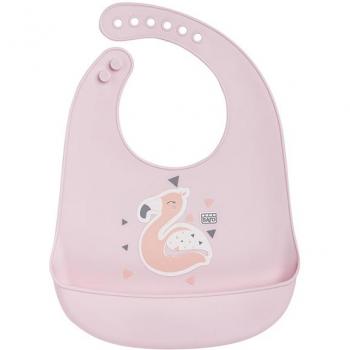 Olmitos Set de Alimentación para Bebé - Babero, Cuchara y Bol de Silicona Libre de BPA, Diseño Flamenco Rosa