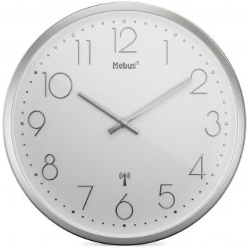 Reloj de Pared Inalámbrico Mebus 19776 Plateado/Blanco con Movimiento Silencioso - Diámetro 25 cm