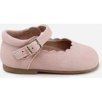 Merceditas de bebé niña en ante rosa con ondas para primeros pasos