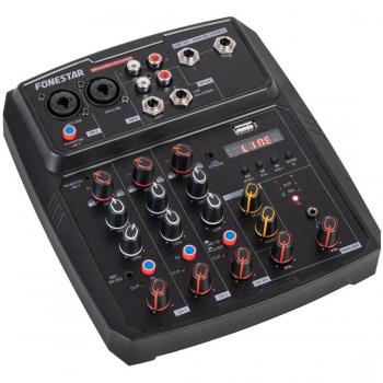 Mezclador Estéreo Fonestar MIX-4LIVE con Función Live Streaming, Bluetooth, USB, MP3