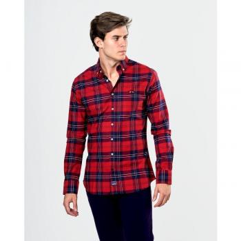 Camisa Spagnolo Oxford Cuadros Roja Slim Hombre