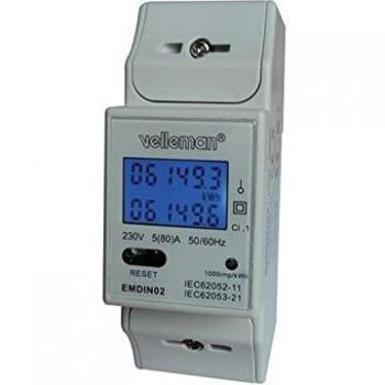 Velleman EMDIN02 - Medidor de kwh para Uso Profesional, Doble módulo, Montaje en riel DIN.
