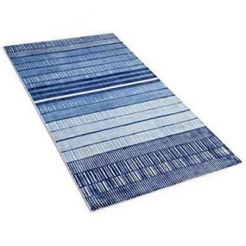 Alfombra de Viscosa Azul Claro 80 x 150 cm con Patrón Geométrico Rayado y Pelo Corto Yardere