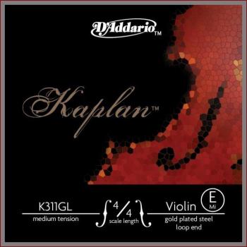 D'Addario Kaplan Gold E String for 4/4 Violin, Loop End, Medium Tension