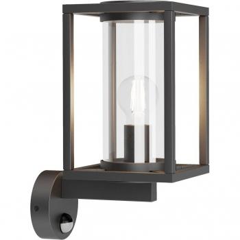 Aplique de exterior Lucande Ferda con sensor, moderno, negro, hecho de aluminio, 1 llama E27