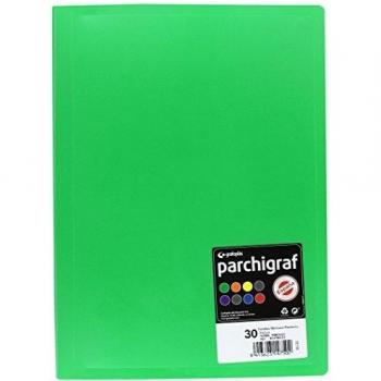 Grafoplás 1470123. Carpeta de 30 Fundas de Polipropileno Extra Soldadas al Lomo, Folio, Cubiertas Semirígidas Opacas, Verdes, Serie Parchigraf